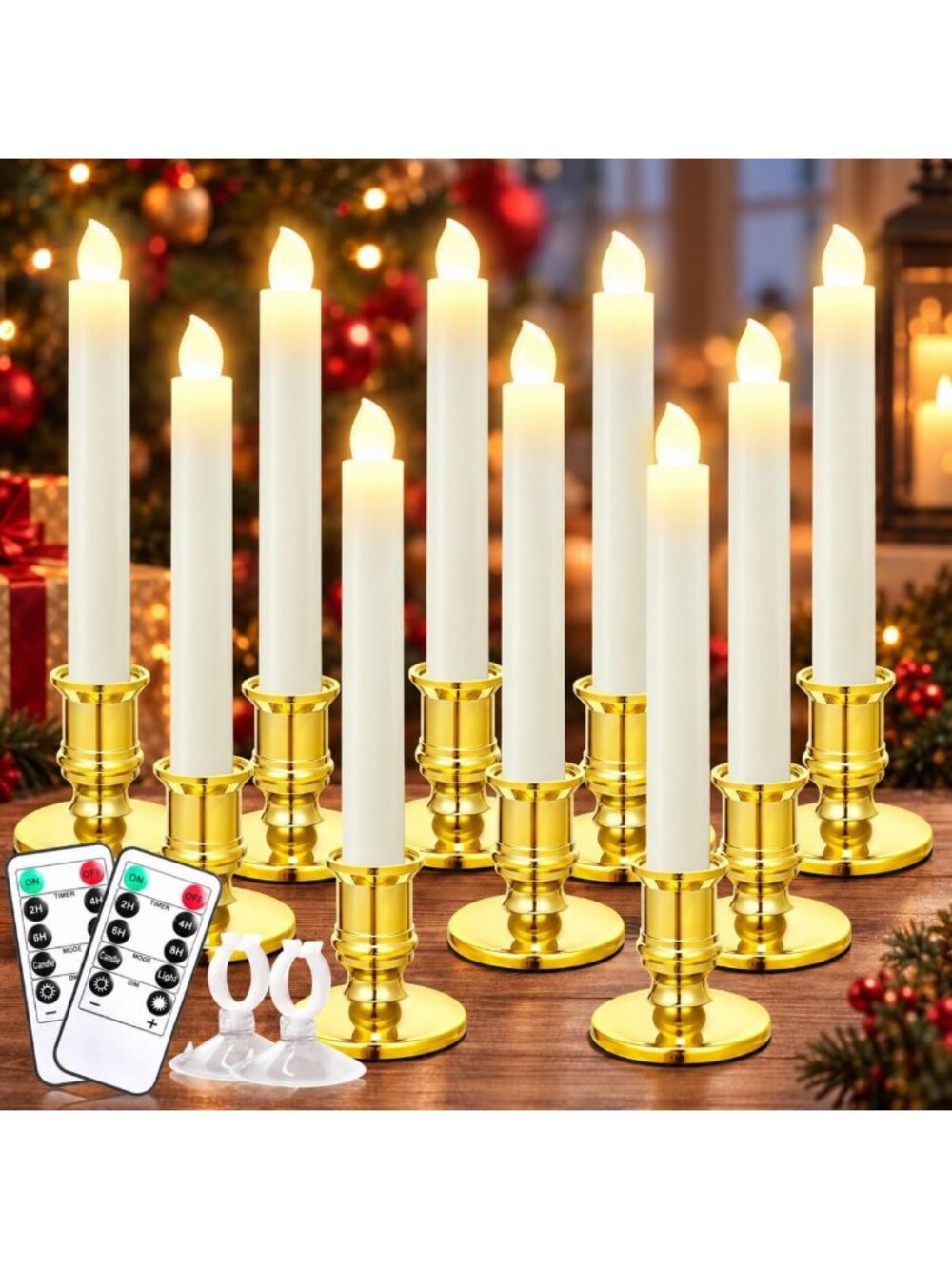 10 Pack Battery Operated Window Candles with Remote & Timer - Perfect Holiday